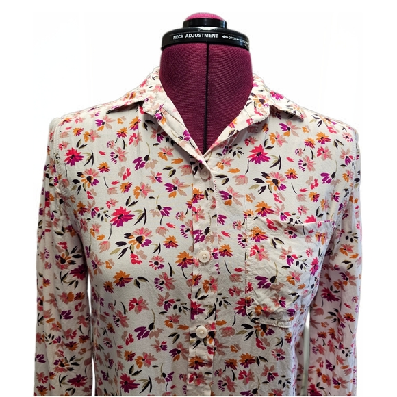 Beach Lunch Lounge Floral Button Down Shirt - Pink Orange Cream Brown Mulitcolor - Picture 3 of 13